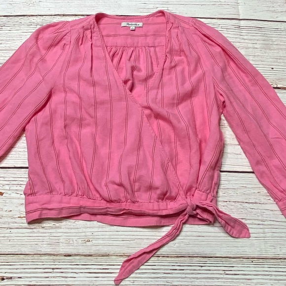 Madewell Pink Wrap Top in Cecilia Stripe Sz S - Picture 7 of 14